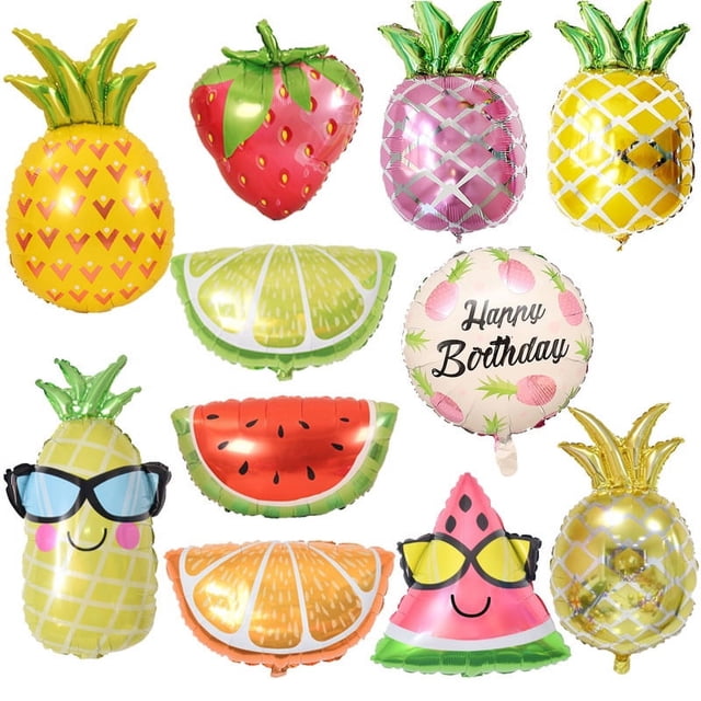 Fiesta Temática hawaiana, globo de fruta con forma de fresa, sandía, piña y naranja, globo de película de aluminio para cumpleaños