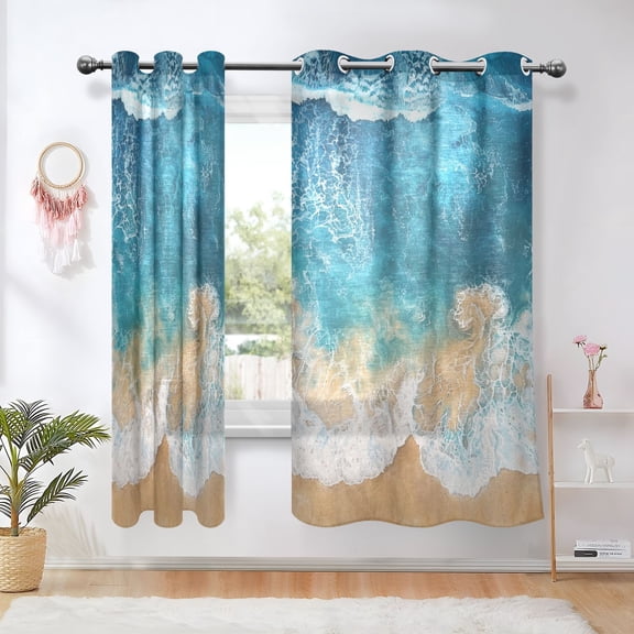 Beach Ocean Blackout Curtains 63 inch Length 2 Panels Window Decoration Curtains for Bedroom Living Room