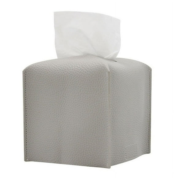 Zhuge Funda para caja de pañuelos, moderna y decorativa, de piel sintética, organizador de papel facial, dispensador para baño, mesitas de noche, escritorio y coche, color gris claro (S)
