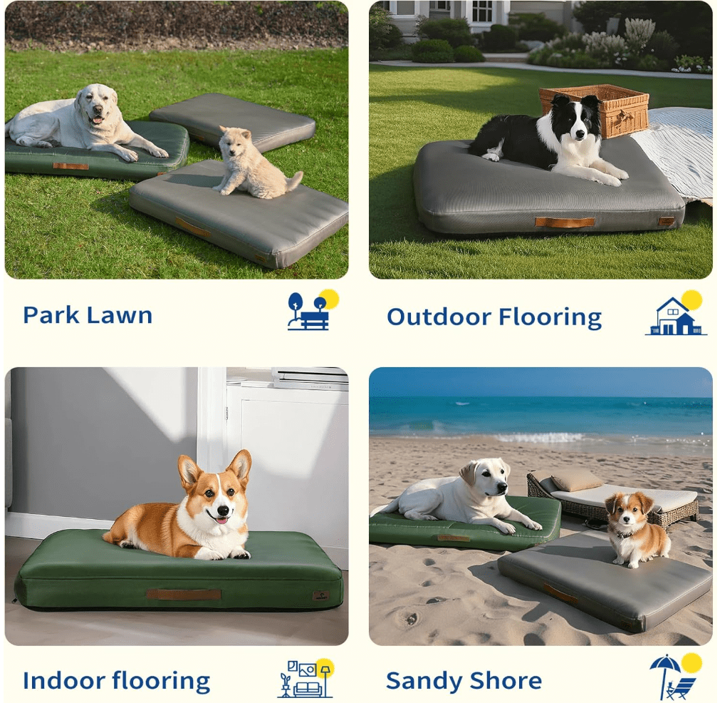 Outdoor Inflatable Dog Bed for Small Dogs, Winter Outdoor Travel Dogs Met with Removeable Cover, Inflated Dog Bed Waterproof Summer Pet Mat with Anti-Slip Bottom, Army Green, 36x27 inch