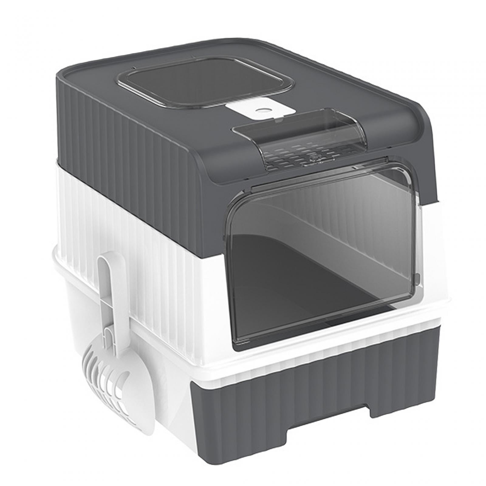 Bvdfgk Enclosed Litter Box, Foldable Large Litter Box, with Front Door Pull-out Drawer, Grey