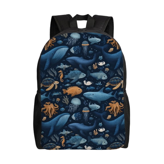 Underwater creatures pattern Backpack with 15 Inch Laptop Compartment,Water-Resistant Daypack, Large Capacity Backpack with Adjustable Breathable Shoulder Straps for Daily Use Travel Gym