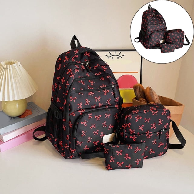3PCS Bow Backpack Set,Cute Kawaii Backpack, Lightweight Daypack, Bookbag with Built-in Organizer, Fashion Rucksack,E