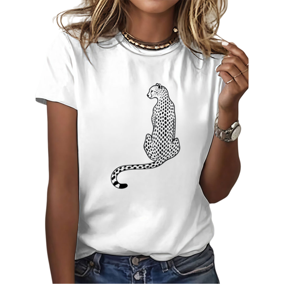 Cozymy Women's Line Art Leopard T-Shirts Crewneck Short Sleeve Minimalist Animal Sketch Tees Trendy Graphic Big Cat Tops