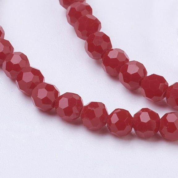 Faceted(32 Facets) Round Glass Beads Strands Red 4mm Hole: 1mm about 88~90pcs/strand 28~30cm
