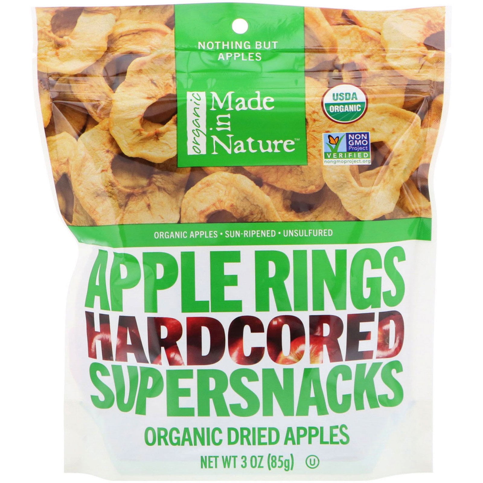 (pack of 2) Made in Nature, Organic Dried Apple Rings, Hard cored Super snacks, 3 oz (85 g