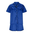 thumbnail image 5 of VISALY Womens Pajama Sets Silk Pajamas Lounge Sets Comfy Satin Pajamas Cooling Sleepwear Button Down Pajamas Short Sleeve Shirts Short Pajama Set for Women Blue S, 5 of 7