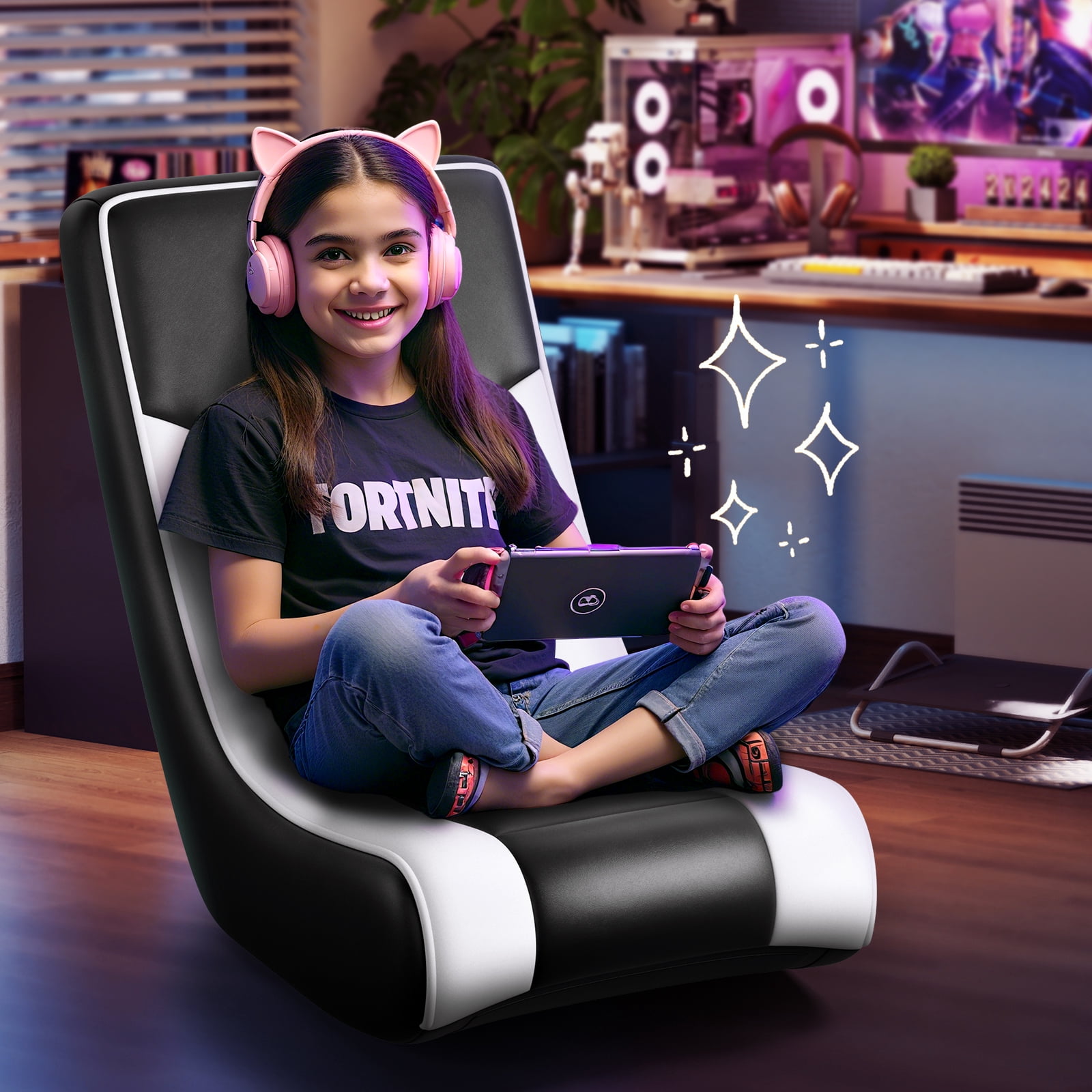 (2 pack) GTPLAYER Floor Rocker Gaming Chair，White