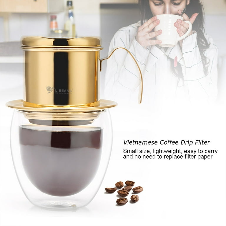 Poover Stainless Steel Cup Vietnamese Coffee Drip Filter Maker Phin Infuser (Gold)