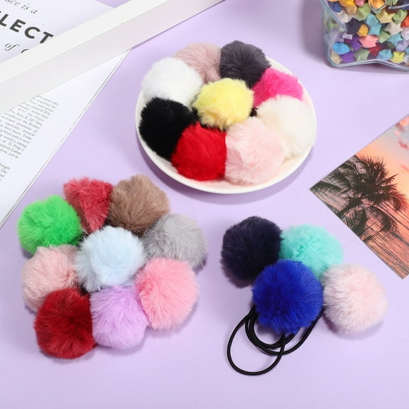 Baluue Pompom Furry Hair Tie Elastic Hair Ties Multi Colored 22 Pcs