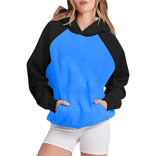 Timegard Sweatshirts for Women Long Sleeve Hoodies Pullover Fall Color Block Loose Tops with Pockets
