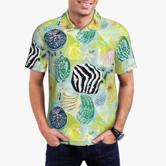 Hirioo Shell Clam for Mens Polo Shirts Quick Dry Short Sleeve Golf T Shirt Performance Moisture Wicking Casual Workout,Sizes S-4XL-3X-Large