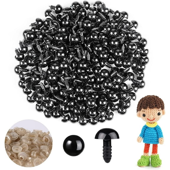 200Pcs 12mm Safety Eyes for Crochet Plastic Black Safety Eyes with Washers