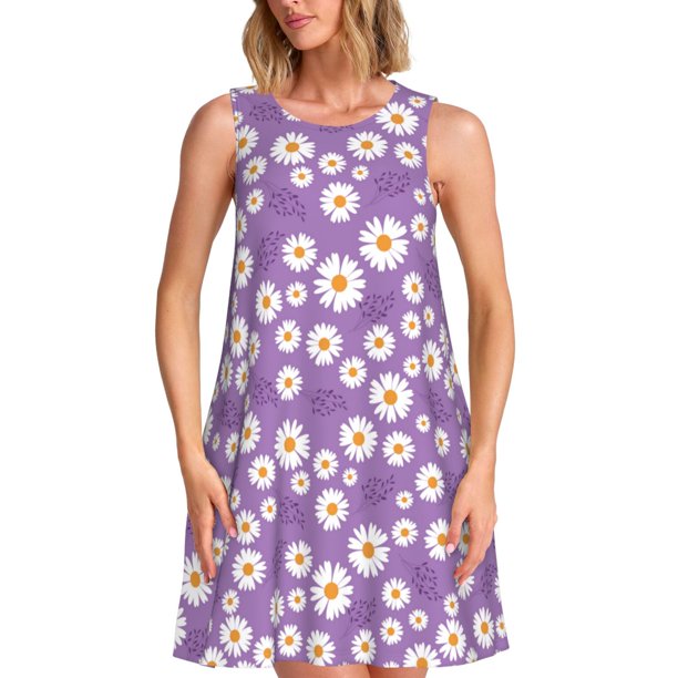 Balery Daisies Flowers Vestidos de verano para mujer con estampado: vestido holgado sin mangas, vestido playero informal y cómodo para días calurosos.