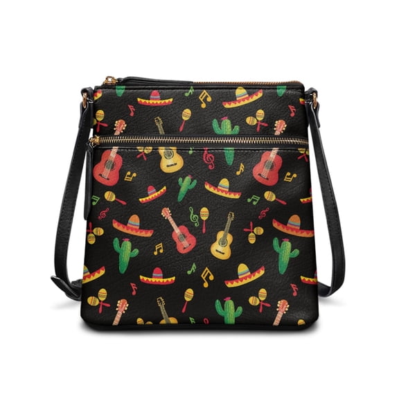 HELLHERO Guitar Cactus Pattern Sling Bag, Stylish Women's Crossbody Bag Fashion Zipper Closure Crossbody Purse for Everyday Travel