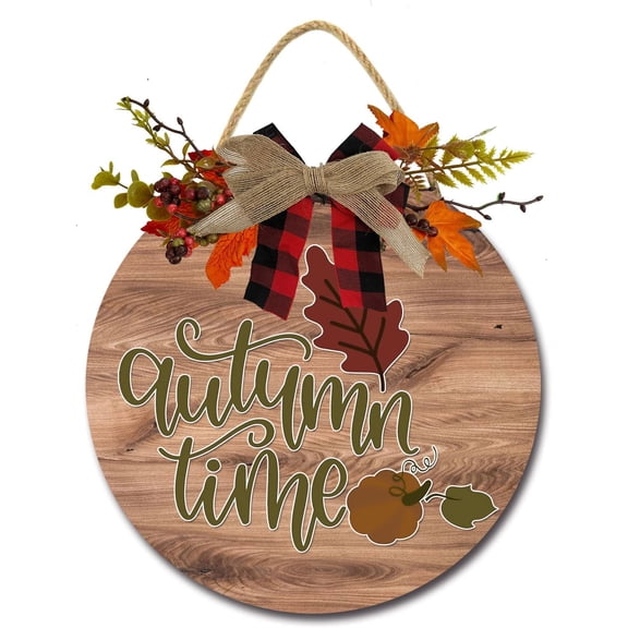 Eveokoki 11" Autumn Time Wooden Door Sign, Welcome Front Door Plaque Hanger Home Decoration for Farmhouse Office Coffee Shop,Hanging Sign Board with Hanging String for Home Decor