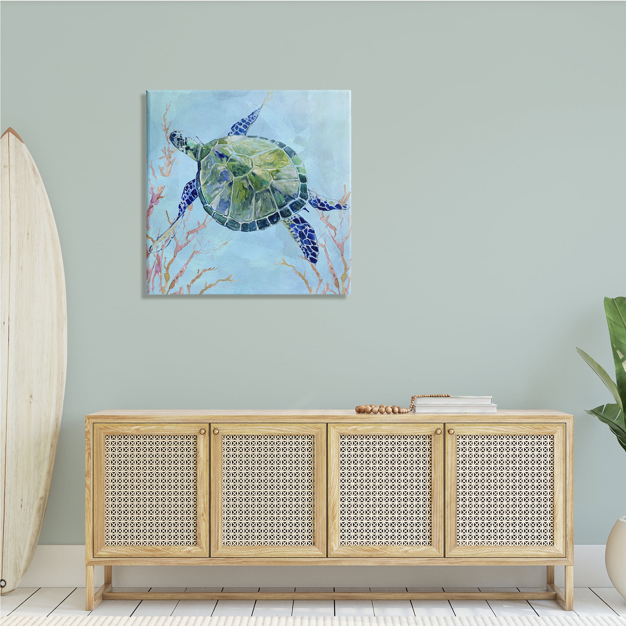 Stupell Industries Deep Sea Aquatic Tortoise Orange Kelp Water Turtle, 30 x 30, Design by Carol Robinson
