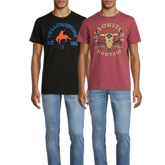 Yellowstone Men's & Big Men's Black and Burgundy Graphic Tees, 2-Pack