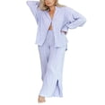 thumbnail image 1 of Women Solid Color Long Sleeve Blouse and Straight Fit Trousers, 1 of 9