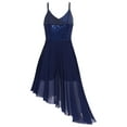 thumbnail image 2 of YUUMIN Women Lyrical Dance Dress Modern Contemporary Dance Costume Shiny Sequins Mesh High Low Skirt Navy_Blue S, 2 of 7