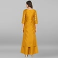 thumbnail image 6 of Janasya Indian Round Neck 3/4 Sleeve Floral Print Mustard Poly Silk Kurta With Palazzo For Women, 6 of 7