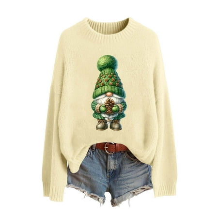 ZHOUCHANKIDS Ugly Christmas Sweater Women Men, Christmas Sweater for Couples,Funny Cute Reindeer LED Xmas Tacky Sweaters Light Yellow L