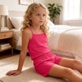 thumbnail image 6 of Amidoa Girls Summer 2 Piece Outfits Cute Solid Color Tank Top and Casual Shorts Kids Clothing Set Hot Hot Pink Size 5T, 6 of 9