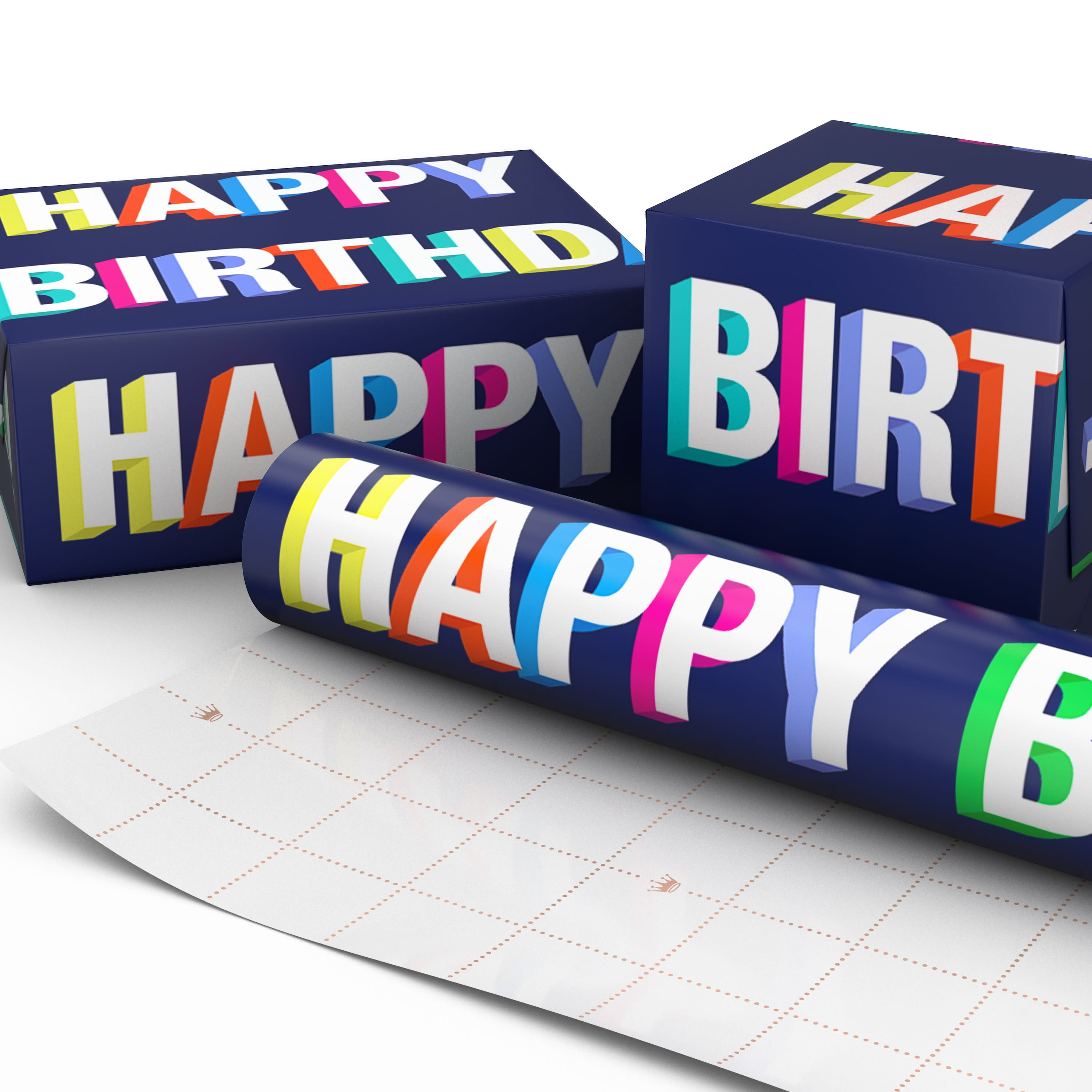 Hallmark Birthday Wrapping Paper Roll (Bold Lettering on Blue) 20 Sq. ft.