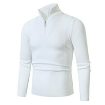 hotojiny Men's Quarter Zip Sweater Work Golf Casual Knit Tops Long Sleeve Textured Mock Neck Business Pullover Sweatershirt