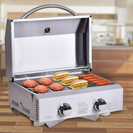 Propane Steam Table - Gymax 2 Burner Portable BBQ Table Top Propane Gas Grill Stainless Steel