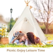 SISTICKER Kids Teepee Tent for 3-8 Years Kids Toddlers White Canvas Playhouse Indoor Outdoor Games