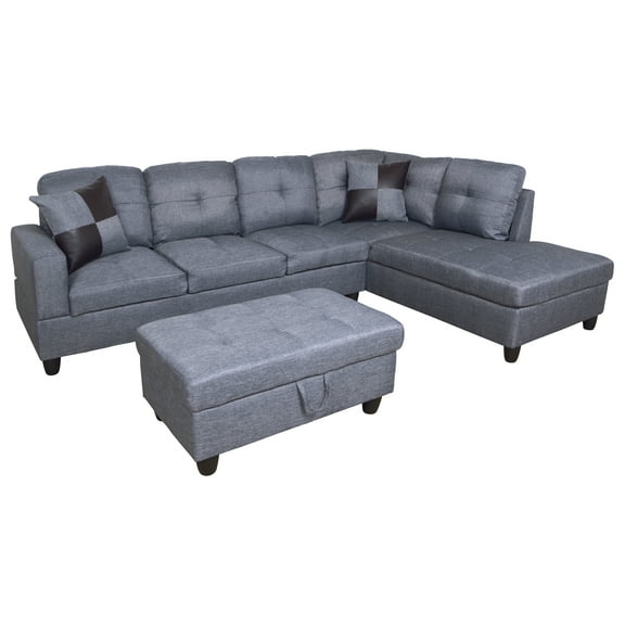 AYCP Furniture 3-PC L-Shape Sectional Sofa Set, Right Hand Facing Chaise, Microfiber Upholstery Material, Light Grey Color, More Colors & Styles Available