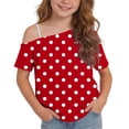 thumbnail image 5 of Fengqque Girl's off the Shoulder Tops Short Sleeve Loose Summer T Shirt Tops Polka Dot Print Cold Shoulder Tops Red-A 9-10 Years, 5 of 9