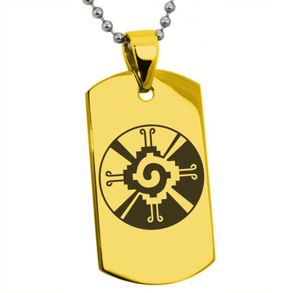 Stainless Steel Mayan Hunab Ku Rune Engraved Dog Tag Pendant Necklace