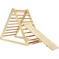 GLACER Wooden Climbing Triangle Ladder with Ramp, 2 in 1 Foldable Toddler Triangle Climber for Sliding & Climbing, Develop Strength, Balance and Motor Skills (Natural)