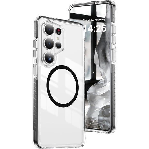 REQO Magnetic for Samsung Galaxy S23 Ultra Case, Compatible with Magsafe Military Grade Drop Shockproof Protective Anti-Yellowing Clear Slim Phone Cover for Samsung Galaxy S23 Ultra