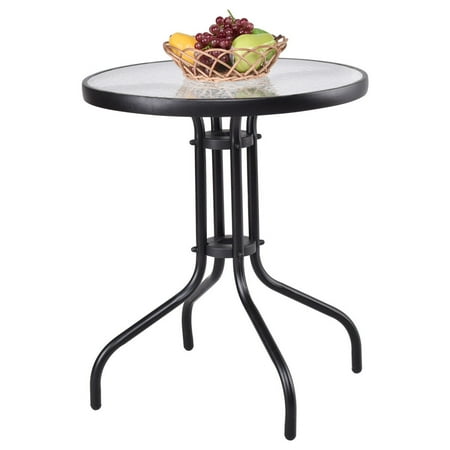 Round Table - Gymax Steel Frame Round Table Tempered Glass Outdoor Patio Garden