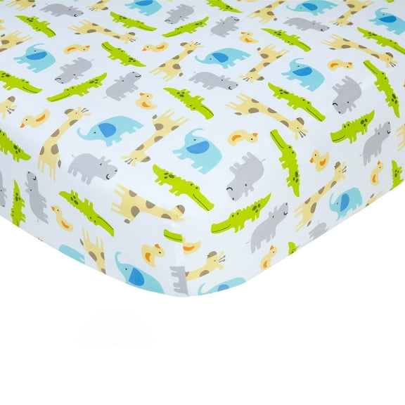 Carter's Multi Safari Multicolor Cotton Sateen Fitted Bed Sheet, Crib – Extra Softness
