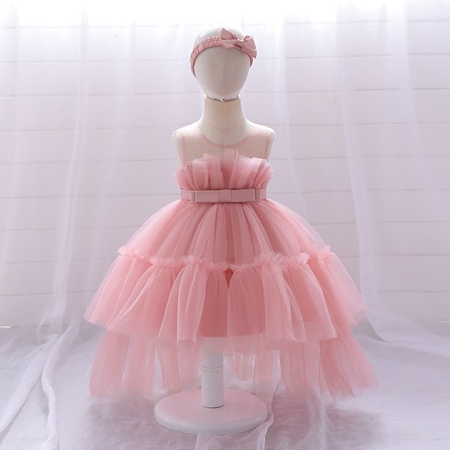 Vestido de niña Vestido de princesa Vestido de bebé de un año Vestido de niña de flores Vestido de niña con lazo de malla