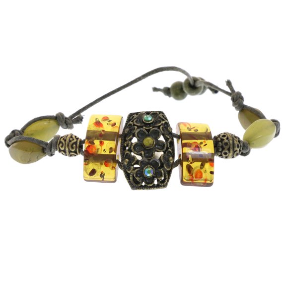 Mi Amore Antiqued Flower Fashion-Bracelet Green & Orange