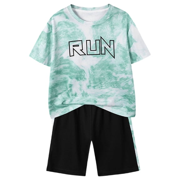 KPOPLK Boys Clothes Short Set 2 Piece Outfit Athletic T-Shirt and Quick Dry Shorts Kids Summer Clothing Set Size 5-6 Years,Green
