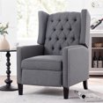 thumbnail image 3 of Push Back Recliner Chair, Manual Wing Back Recliner Chair with Solid Wood Legs, Tufted Single Sofa Chair with Nailhead Trim, Reading Chair Lounge Chair for Living Room Bedroom Office, Gray, 3 of 7