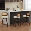 thumbnail image 2 of Tcbosik 3 Pack Swivel Counter Height Bar Stools, Mid Century Modern Upholstered PU Leather Barstool with Rattan Back with Wood Frame for Kitchen Island, Dining Room, Beige, 2 of 11