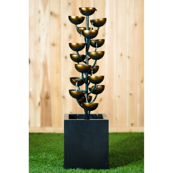 Hi-Line Gift Ltd 79530-A Multi Level Zinc Metal Stacked Cups Fountain
