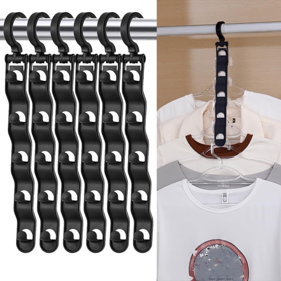 Space Saving Hangers, 6 PCS Sturdy Closet Organizers And Storage For College Dorm Room, Home Essentials, Thick Clothes(RL Black)