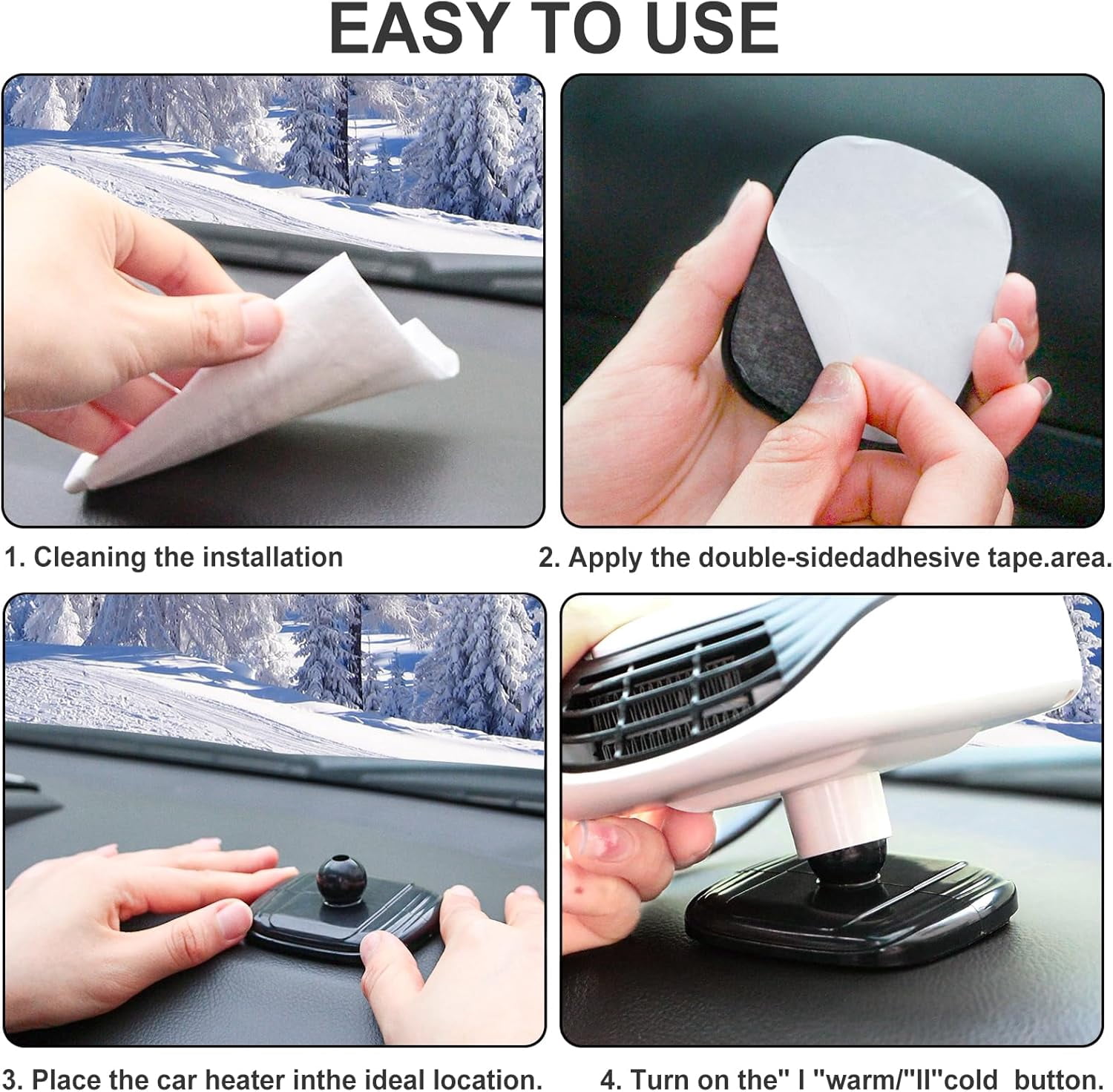 2 in 1 Fan Fast Heating or Cooling, Car Defroster, Portable Car Heater, Adjustable Speed ​​Car Heater Plugs Into Cigarette Lighter, White