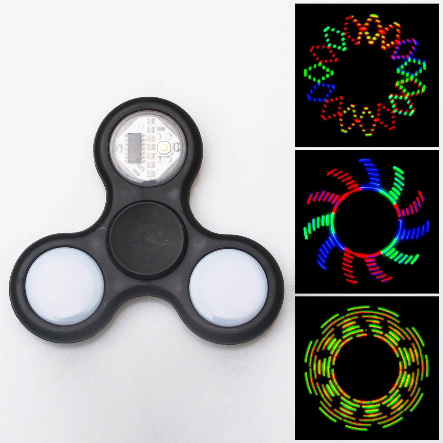 LED Tri-Spinner Fidget Hand Finger Focus Toy EDC Pocket Desk ADHD Gift Black 