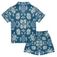 thumbnail image 2 of Silky Satin Kids' Pajama Set Breathable & Smooth Unisex Button-Down Pajamas Abstract Turtle Pattern, 2 of 8
