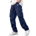 thumbnail image 2 of Ceisia Men's Solid Color Loose Cargo Pants with Multi Pockets & Drawstring Waist Navy M Gifts, 2 of 9