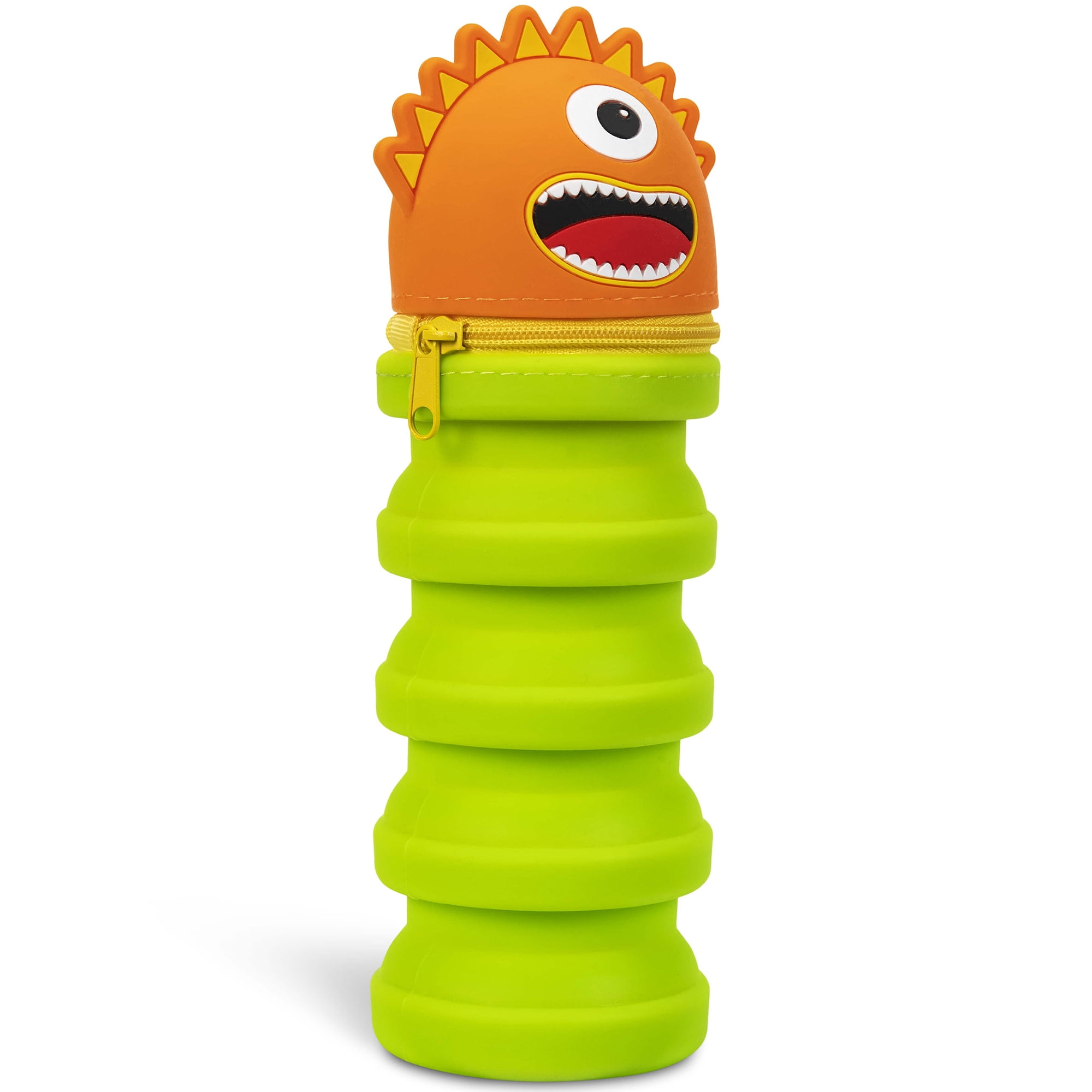 Little Yellow Bicycle: Retractable Pencil Case - Orange Monster - Playful Character, Zipper Carry Pouch, Silicone, School Supplies & Utensil Storage